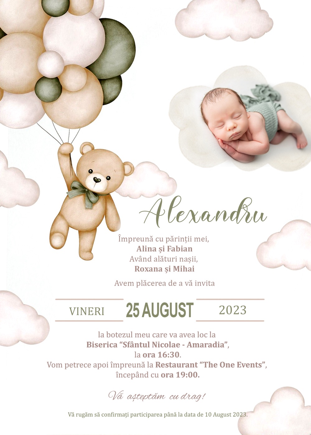 Invitație digitală de botez Tranquility, imagine și PDF