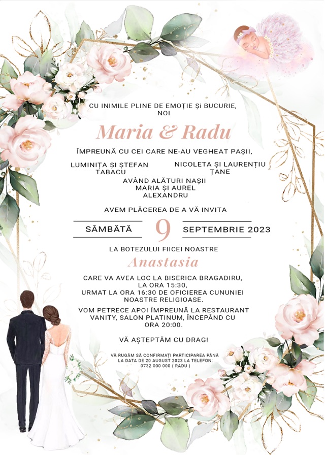 Invitație digitală de nuntă Together is Paradise, imagine și PDF